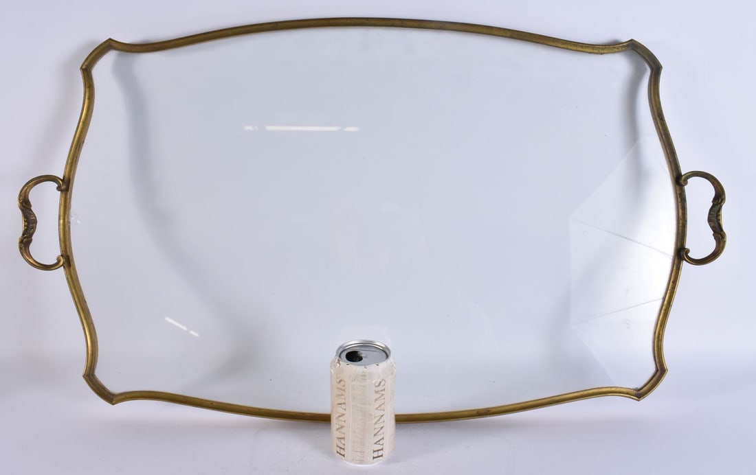AN ART NOUVEAU FRENCH BRONZE MOUNTED GLASS TRAY TOP. 74 cm x 44 cm.: AN ART NOUVEAU FRENCH BRONZE MOUNTED GLASS TRAY TOP. 74 cm x 44 cm.