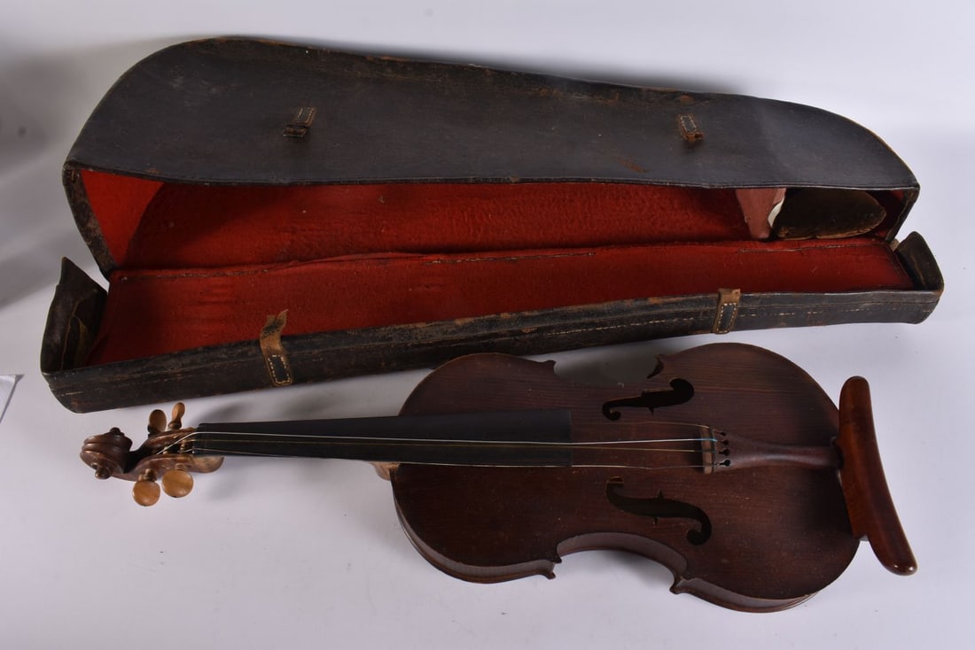 A VIOLIN bearing label to interior William Fraser Fecit. 58 cm long, length of back excluding hump 3 (1 of 4)