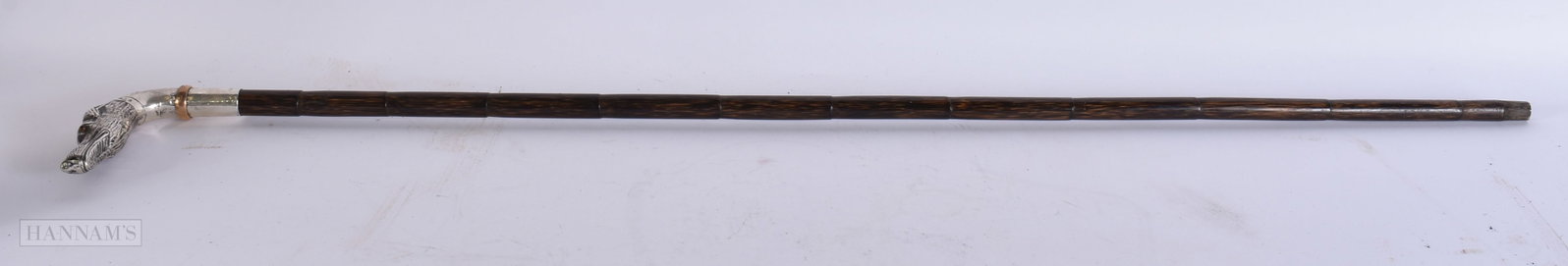 A VICTORIAN SILVER DOG HEAD WALKING CANE. 90 cm long. (1 of 6)