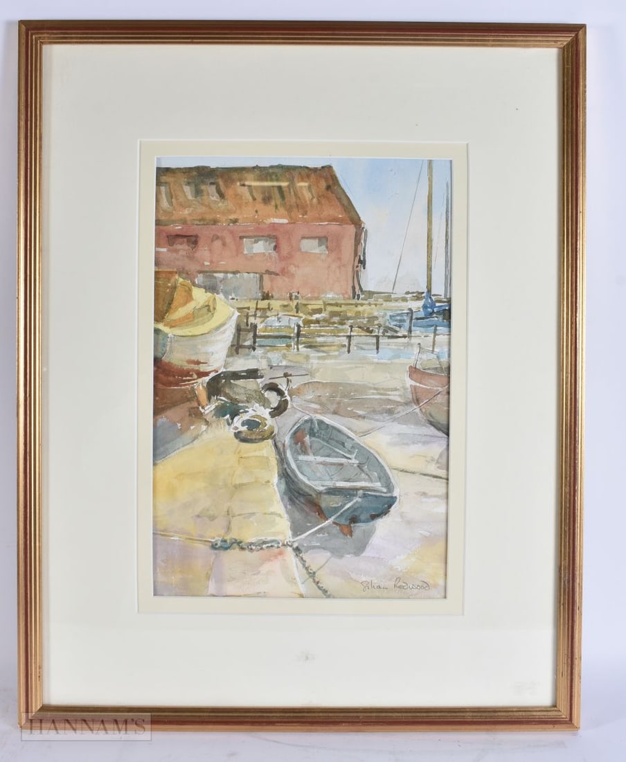 Gillian Redwood (20th Century) English, Watercolour, boat scene. 54 cm x 42 cm, image 33 cm x 23 cm. (1 of 4)