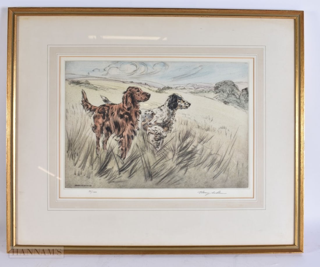 Henry Wilkinson (20th Century) English, Coloured etching, dogs. 58 cm x 48 cm, image 38 cm x 28 cm. (1 of 3)