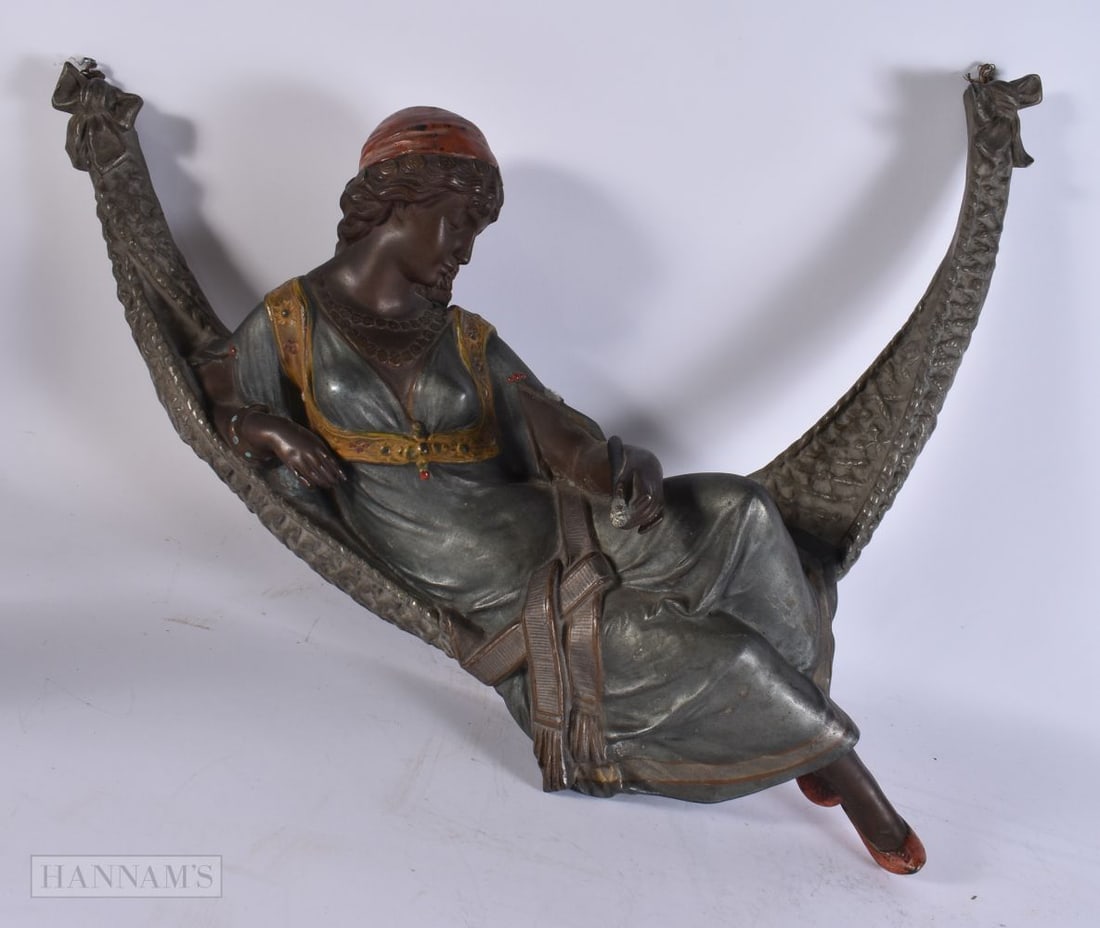 AN ANTIQUE COLD PAINTED BRONZE FIGURE OF A FEMALE After Charles Masse. 54 cm x 36 cm.: AN ANTIQUE COLD PAINTED BRONZE FIGURE OF A FEMALE After Charles Masse. 54 cm x 36 cm.