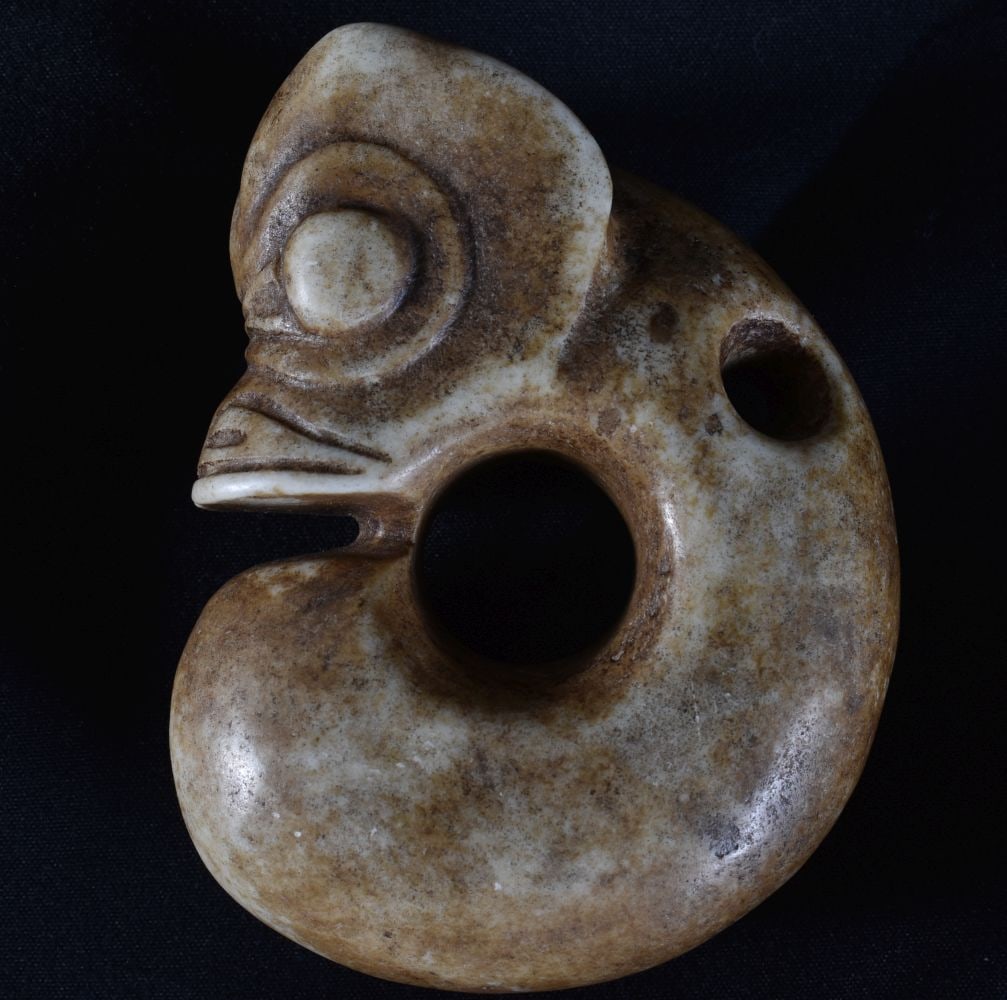 A CHINESE QING DYNASTY CARVED RIVER JADE PIG DRAGON. 8.5 cm x 6.5 cm.: A CHINESE QING DYNASTY CARVED RIVER JADE PIG DRAGON. 8.5 cm x 6.5 cm.