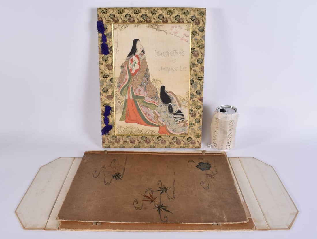 A LOVELY EARLY 20TH CENTURY JAPANESE MEIJI PERIOD SILK EMBROIDERED BOOK Illustrations of Japanese Li (1 of 7)