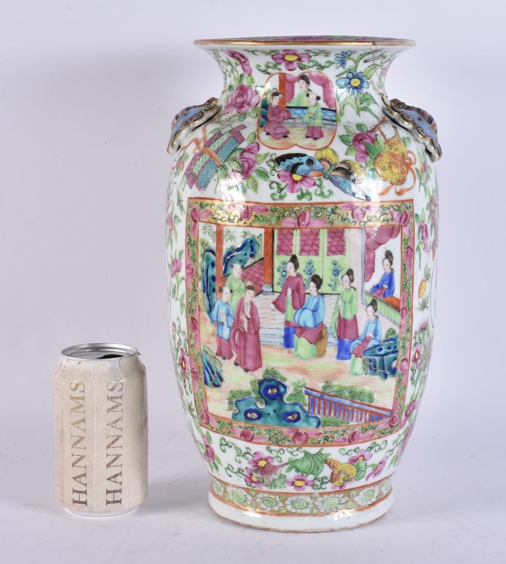 A 19TH CENTURY CHINESE CANTON FAMILLE ROSE PORCELAIN VASE Qing, with beautifully formed butterfly ha (1 of 8)