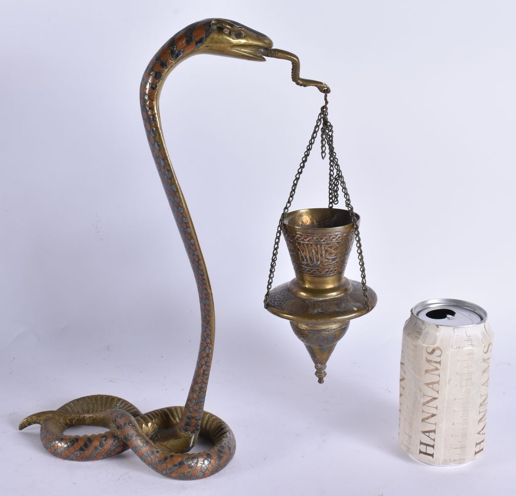 A RARE 19TH CENTURY ISLAMIC PERSIAN BRONZE COBRA INCENSE BURNER. 34 cm high. (1 of 7)