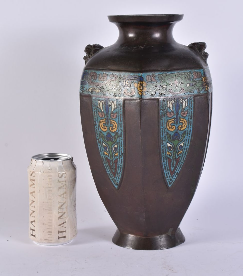 AN 18TH CENTURY CHINESE BRONZE AND CHAMPLEVE ENAMEL VASE Qing. 30 cm x 15 cm. (1 of 4)