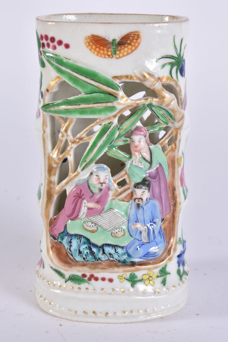 AN UNUSUAL 19TH CENTURY CHINESE PORCELAIN RETICULATED VASE Late Qing. 11 cm x 5 cm. (1 of 6)