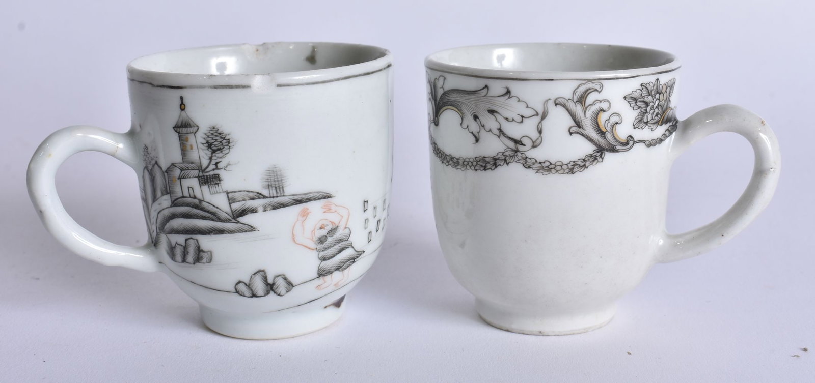 TWO 18TH CENTURY EUROPEAN SUBJECT PORCELAIN CUPS Qianlong. 5.75 cm high. (2) (1 of 5)