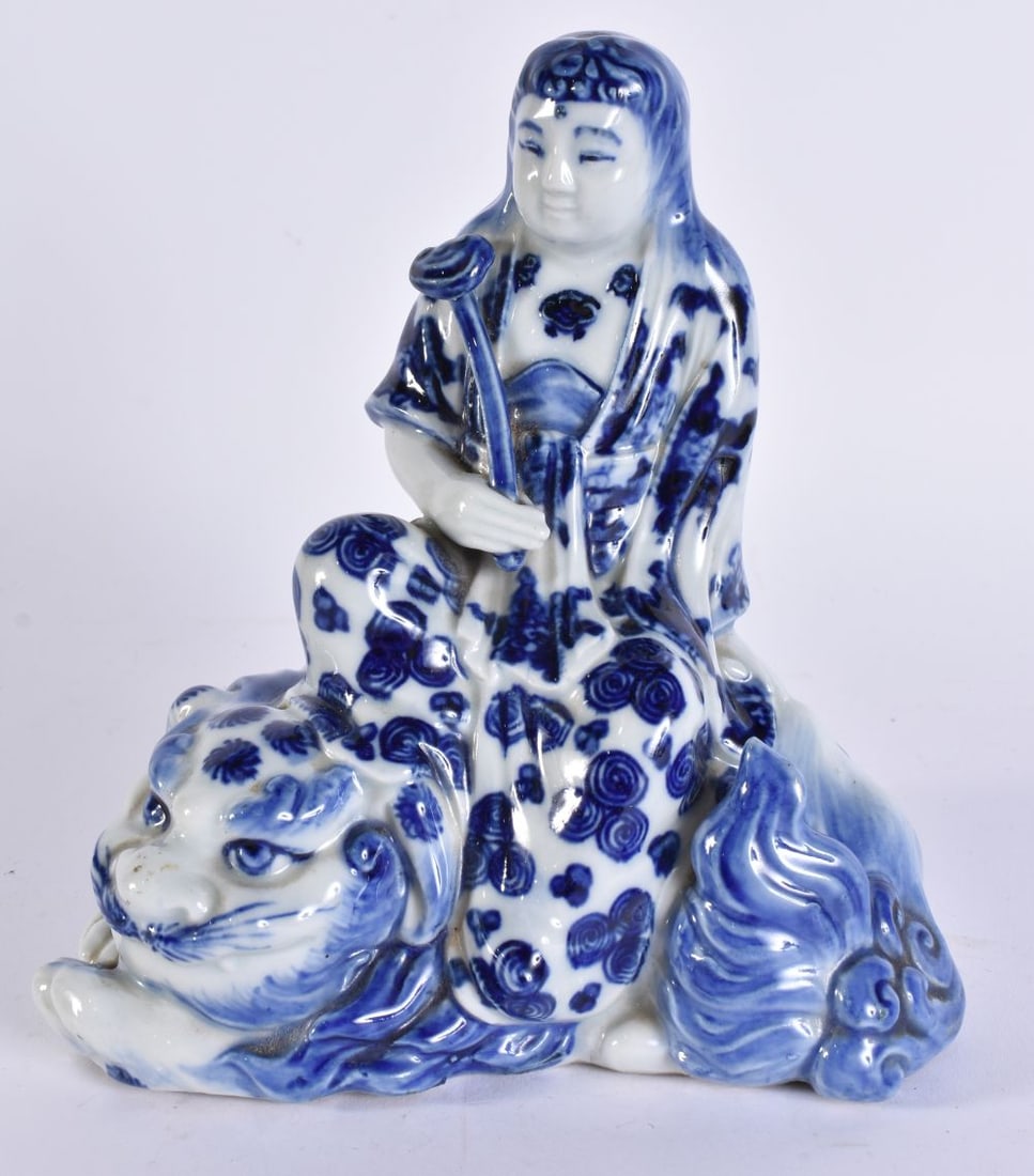 A 19TH CENTURY JAPANESE MEIJI PERIOD BLUE AND WHITE PORCELAIN FIGURAL GROUP. 19 cm x 13 cm. (1 of 6)
