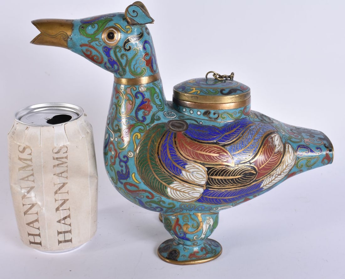 A CHINESE REPUBLICAN PERIOD CLOISONNE ENAMEL ZU FORM CENSER AND COVER formed as an animal. 21 cm x 1 (1 of 7)