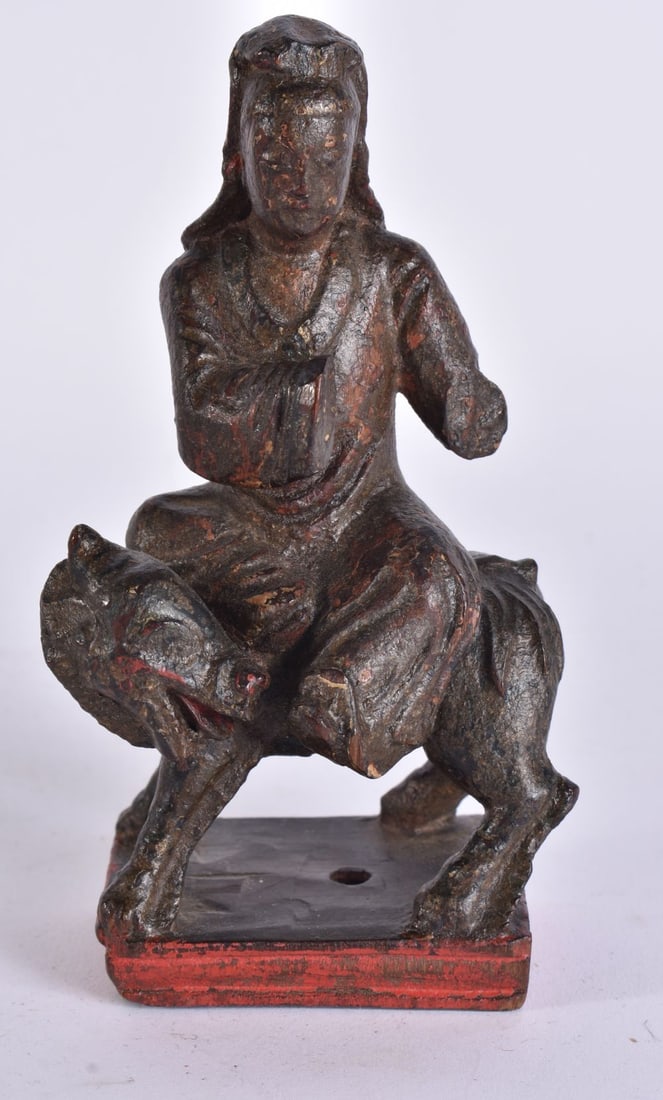 A CHINESE QING DYNASTY LACQUERED WOOD FIGURE OF AN IMMORTAL. 14 cm high. (1 of 5)