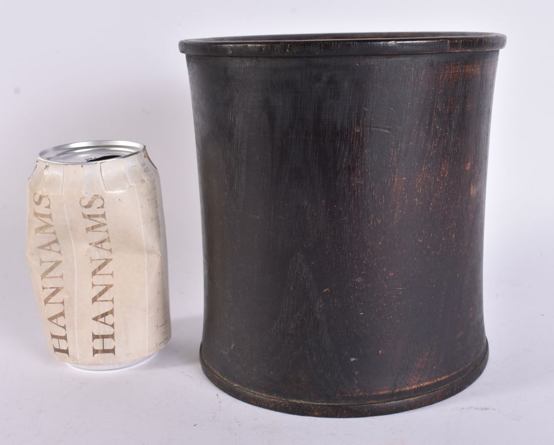 A 19TH CENTURY CHINESE CARVED HARDWOOD BITONG BRUSH POT Late Qing. 16 cm x 14 cm. (1 of 4)