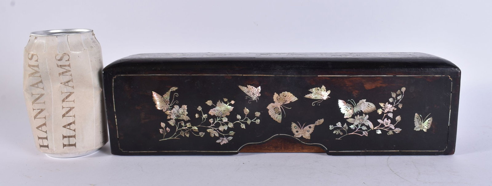 A 19TH CENTURY CHINESE MOTHER OF PEARL INLAID WOOD BOX AND COVER Late Qing. 32 cm wide. (1 of 7)