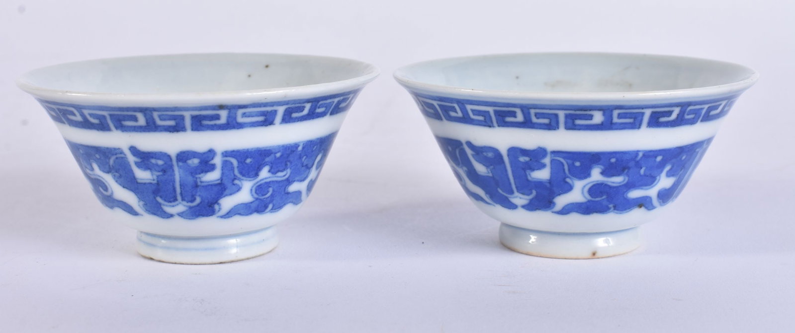 A PAIR OF LATE 19TH CENTURY CHINESE BLUE AND WHITE PORCELAIN TEABOWLS Late Qing. 7 cm diameter.: A PAIR OF LATE 19TH CENTURY CHINESE BLUE AND WHITE PORCELAIN TEABOWLS Late Qing. 7 cm diameter.