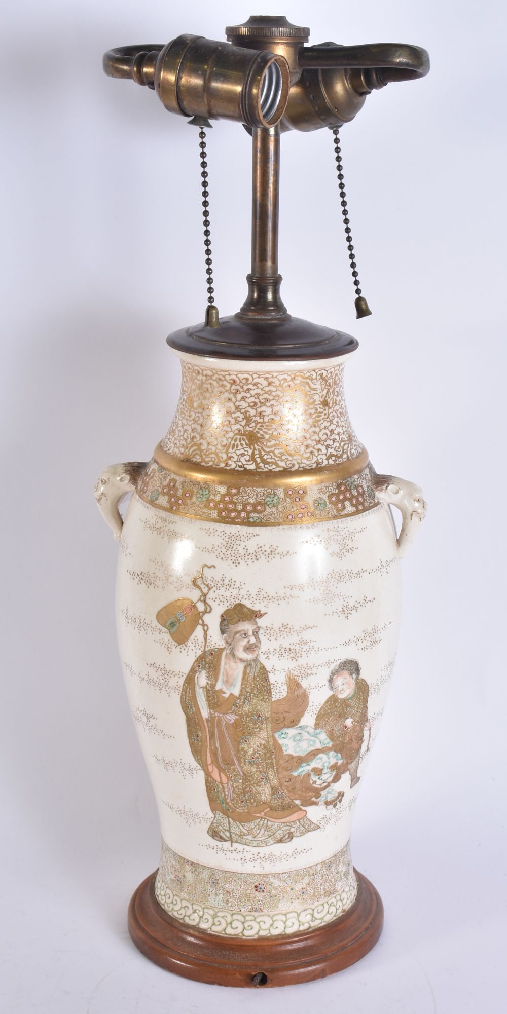 A 19TH CENTURY JAPANESE MEIJI PERIOD SATSUMA LAMP. 44 cm high. (1 of 5)
