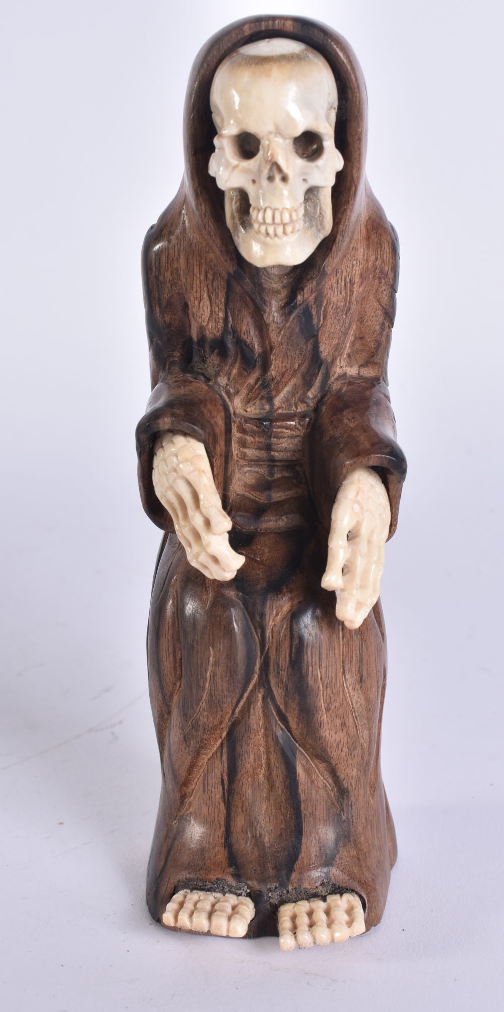 A JAPANESE ANTLER HORN AND WOOD MEMENTO MORI SKELETON. 15 cm high. (1 of 5)