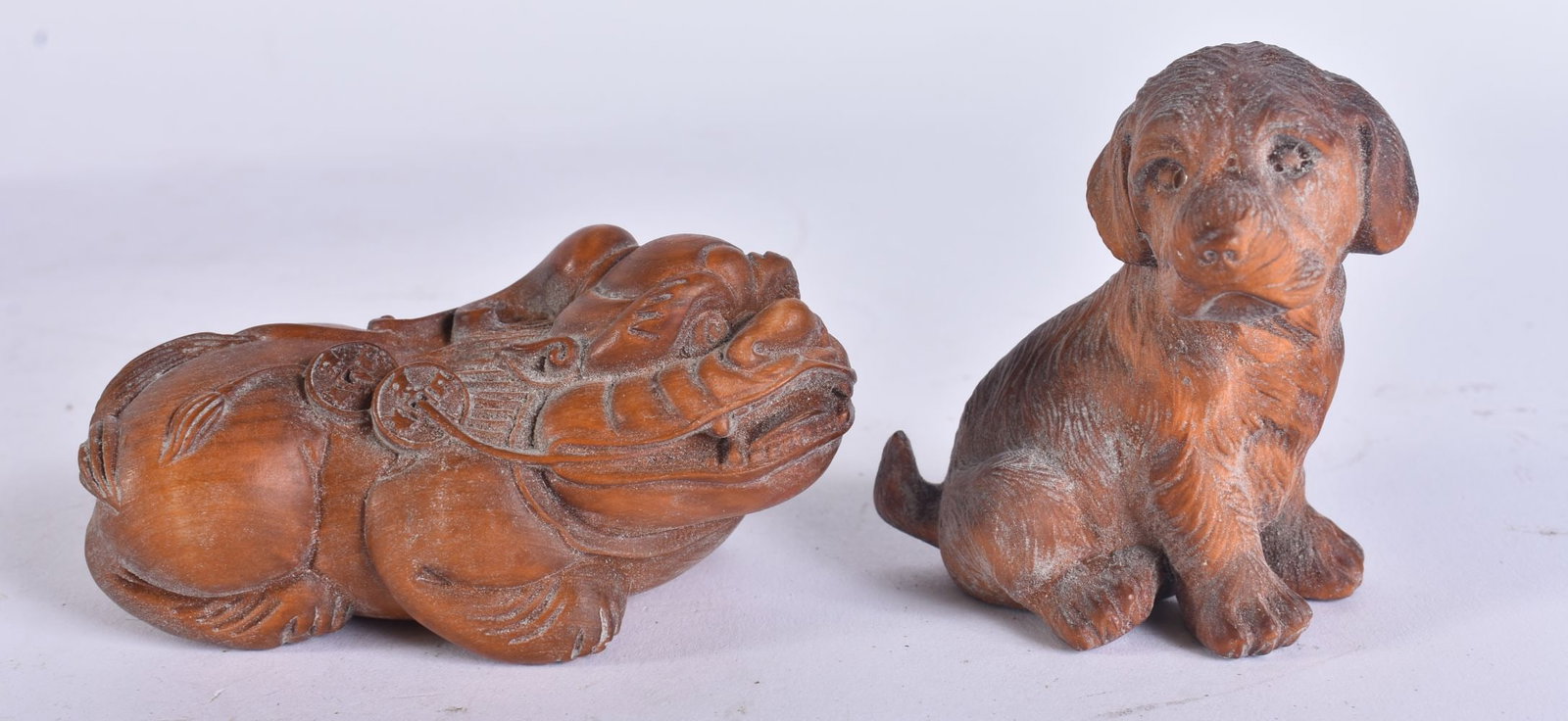 TWO JAPANESE WOOD CARVINGS. 8 cm wide. (2) (1 of 4)