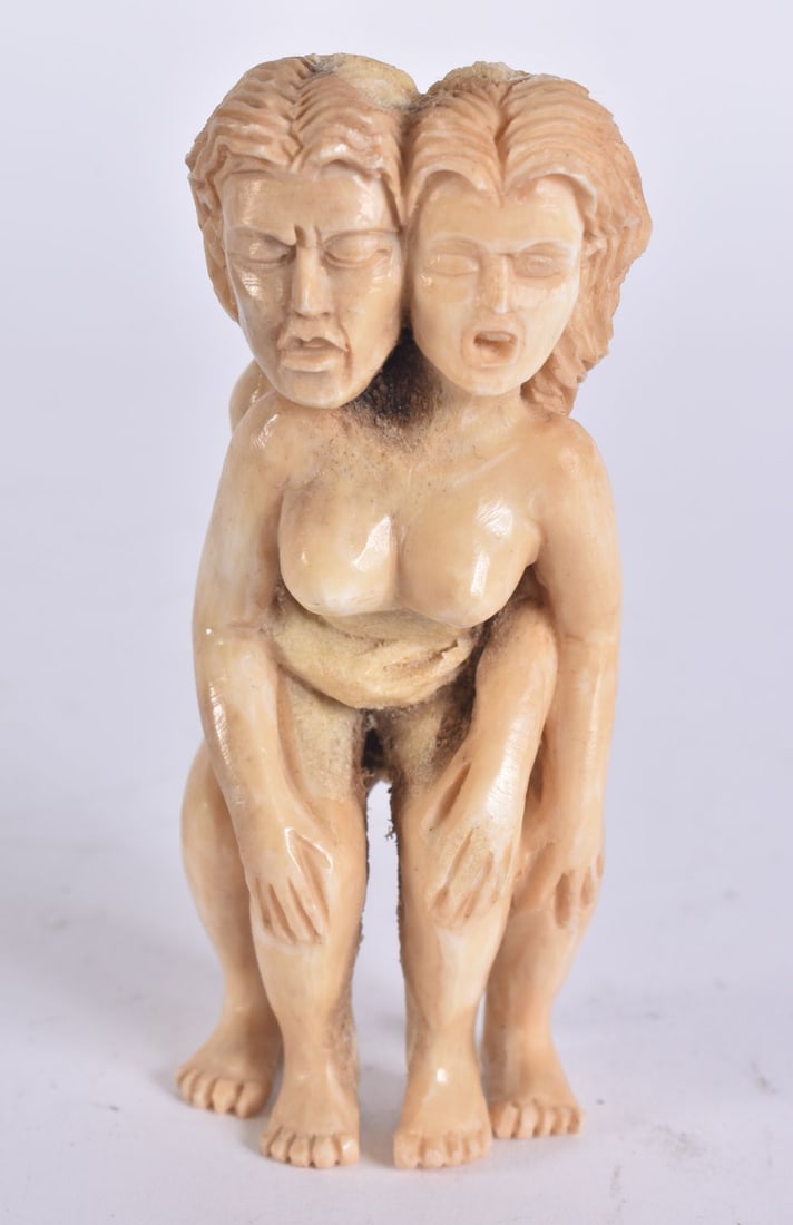 A CHINESE EROTIC 'NOT IN THERE MR ELLIOT' STAG ANTLER FIGURE modelled as John Long Dong after a long (1 of 4)