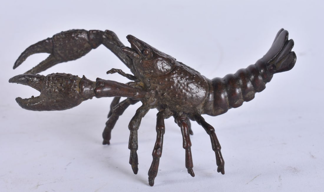 A JAPANESE BRONZE LOBSTER. 7 cm wide. (1 of 3)
