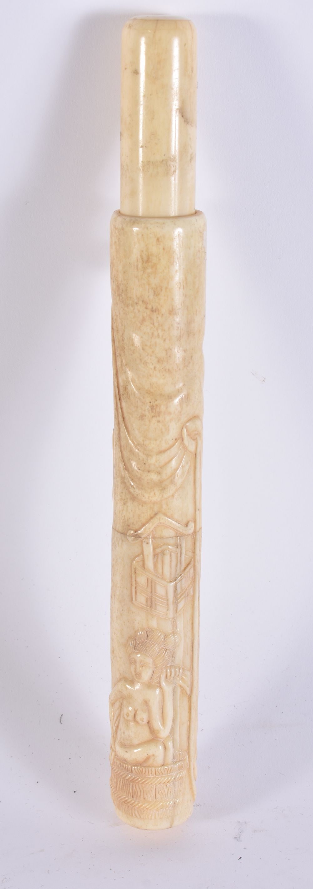 A CHINESE EROTIC BONE PIPE HOLDER. 26 cm long. (1 of 6)
