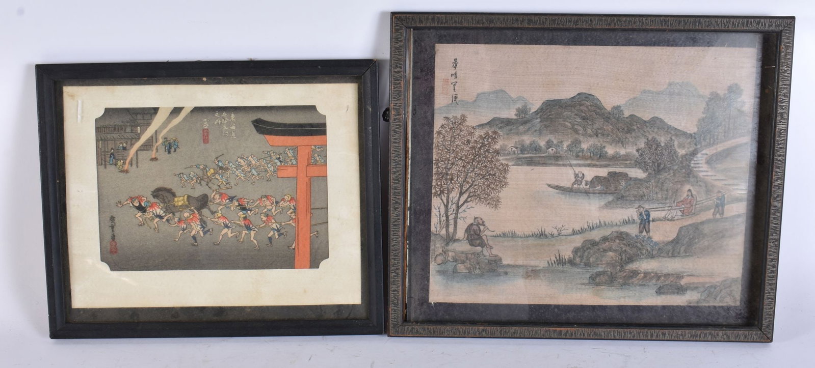 TWO ORIENTAL PICTURES. Largest 30 cm x 24 cm. (2): TWO ORIENTAL PICTURES. Largest 30 cm x 24 cm. (2)