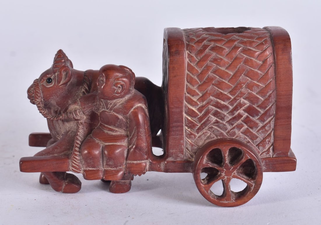 A JAPANESE WOOD OX CART. 8 cm x 4.75 cm. (1 of 5)