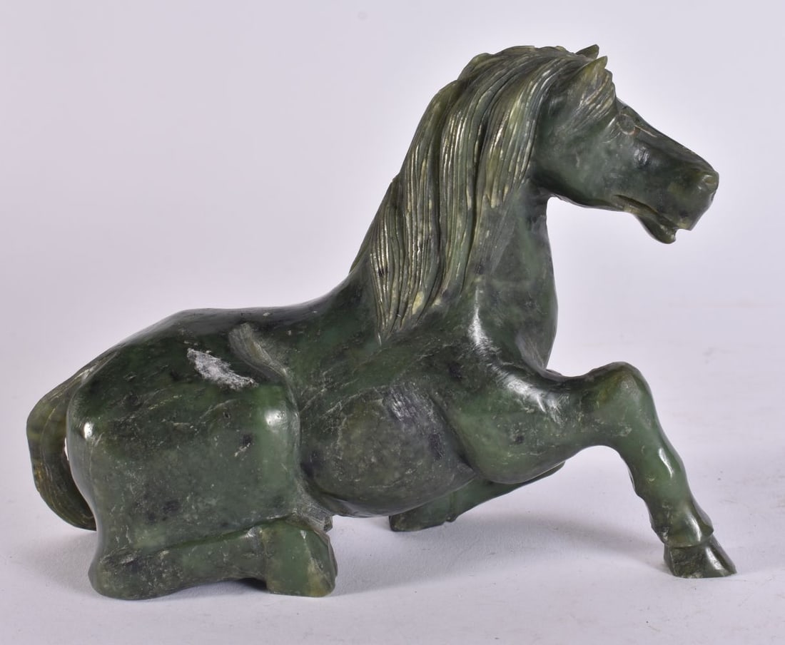 A 19TH CENTURY CHINESE CARVED JADE HORSE Qing. 12 cm x 12 cm. (1 of 5)