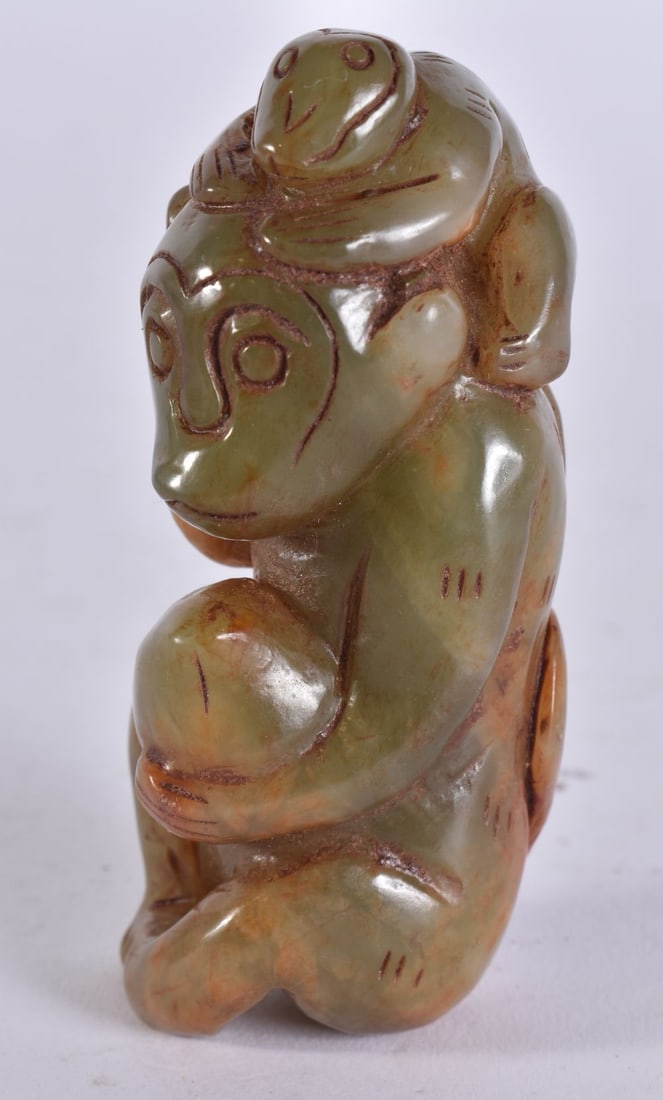 A CHINESE JADE MONKEY. 7.5 cm long. (1 of 5)