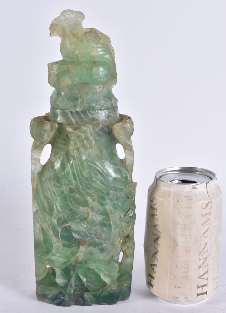 A LATE 19TH CENTURY CHINESE CARVED FLUORITE VASE AND COVER Late Qing. 26 cm high. (1 of 5)