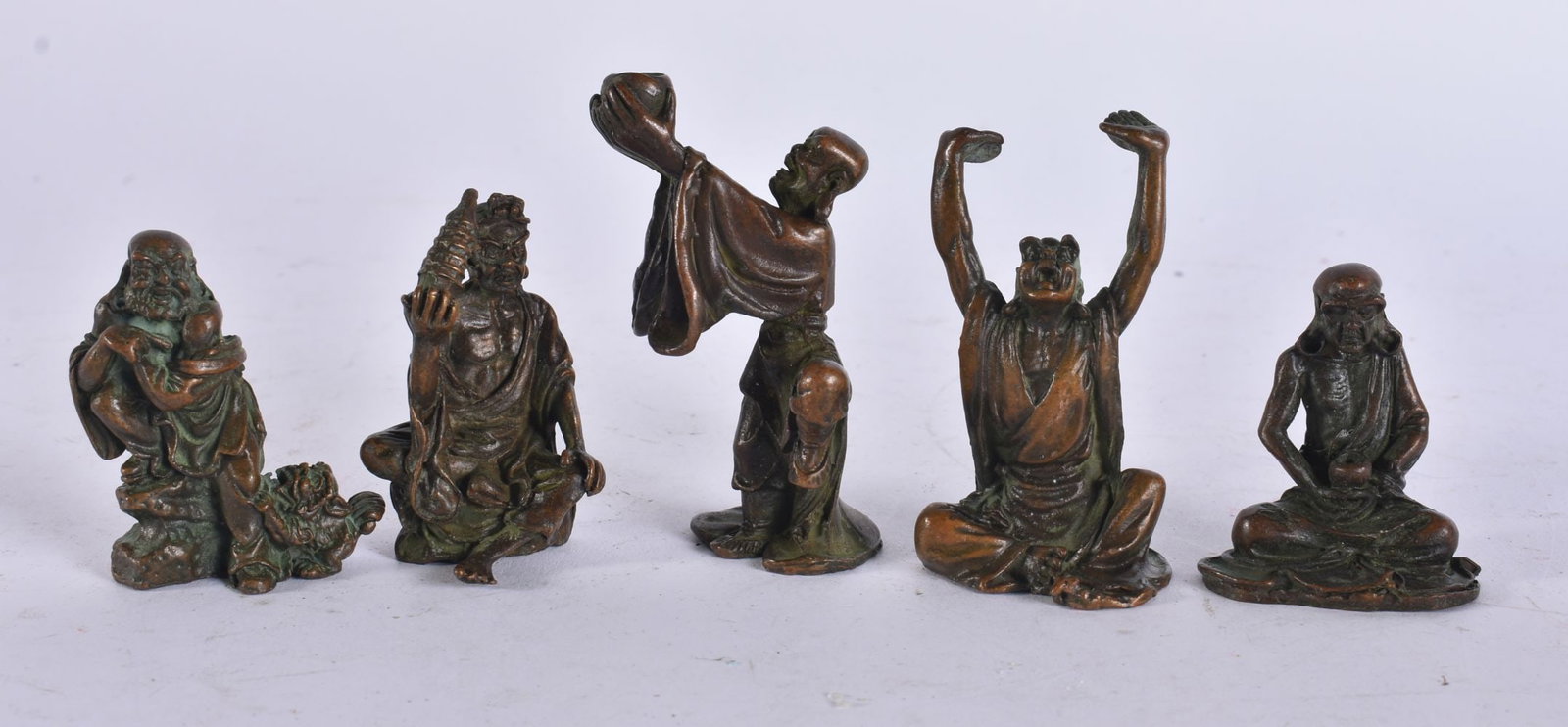 FIVE CHINESE BRONZE GOD FIGURES. 6.5 cm high. (5) (1 of 5)