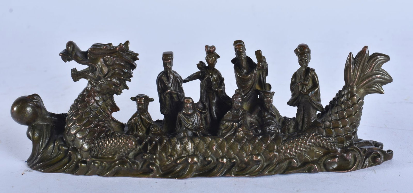 A CHINESE BRONZE DRAGON BOAT. 16 cm wide. (1 of 3)