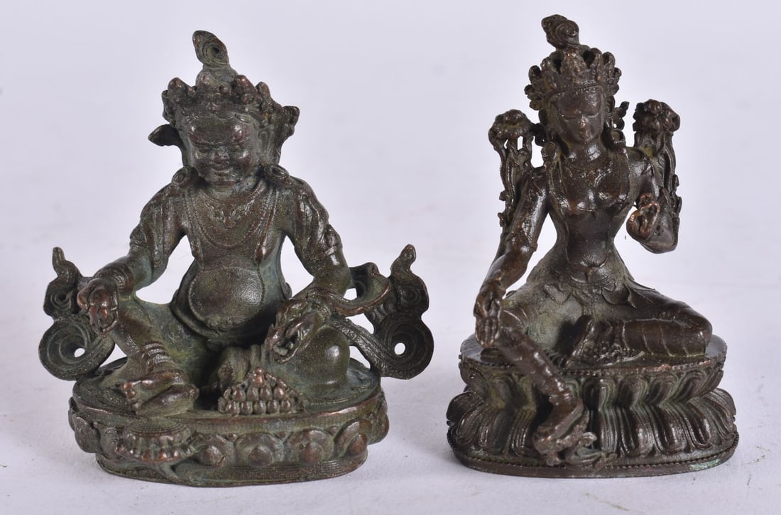 TWO TIBETAN BRONZE BUDDHAS. 7 cm high. (2) (1 of 3)