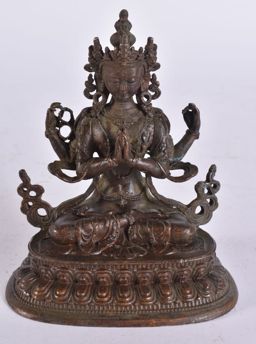 A CHINSE BRONZE BUDDHA. 10 cm x 8 cm. (1 of 4)