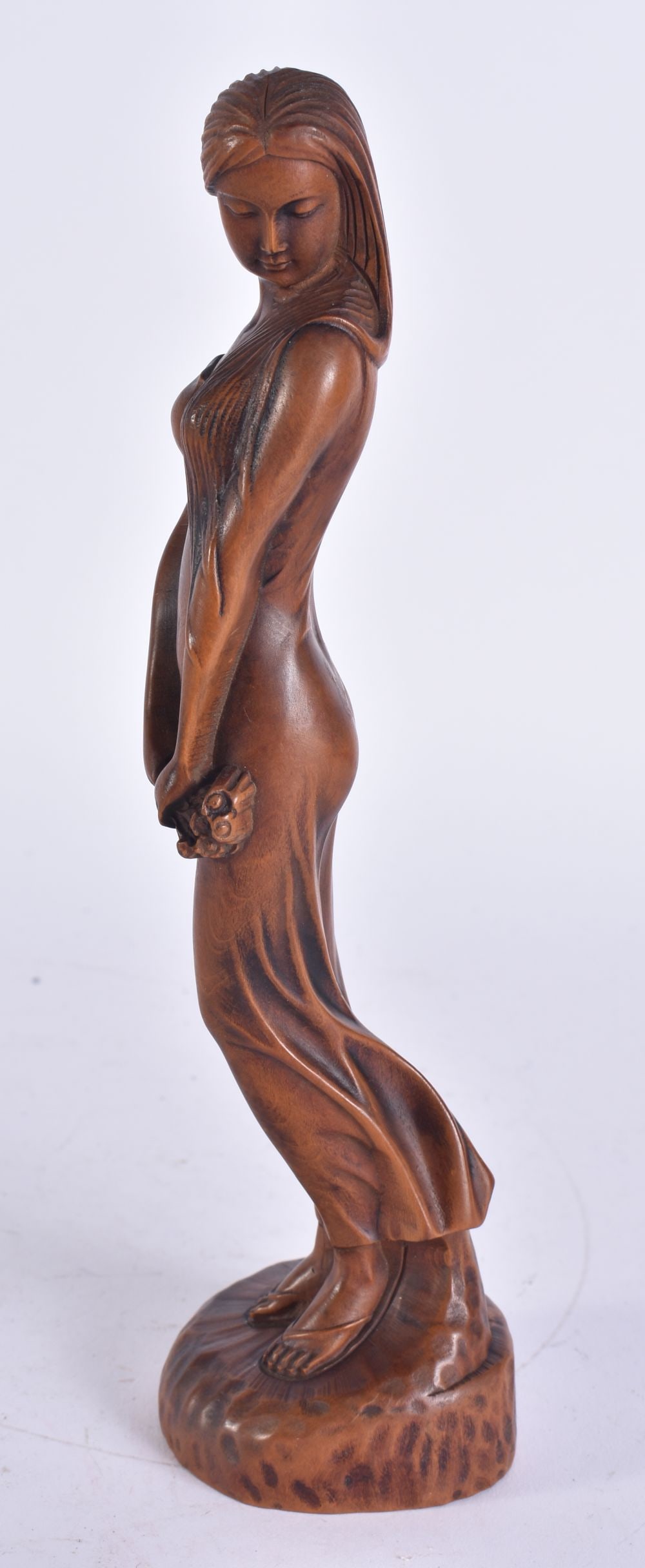 A CHINESE WOOD FIGURE OF A LADY. 20.5 cm high.: A CHINESE WOOD FIGURE OF A LADY. 20.5 cm high.