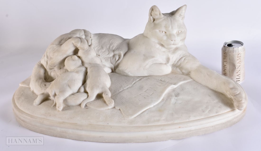 Emmanuel Fremiet (1824-1910) Marble, Cats with young. 60 cm x 34 cm. (1 of 7)