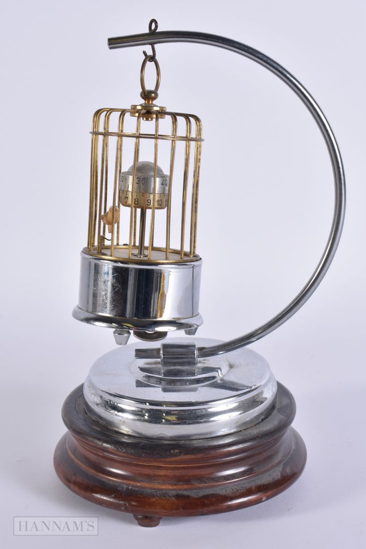 A VINTAGE KAISER BIRD CAGE CLOCK. 25 cm high. (1 of 6)