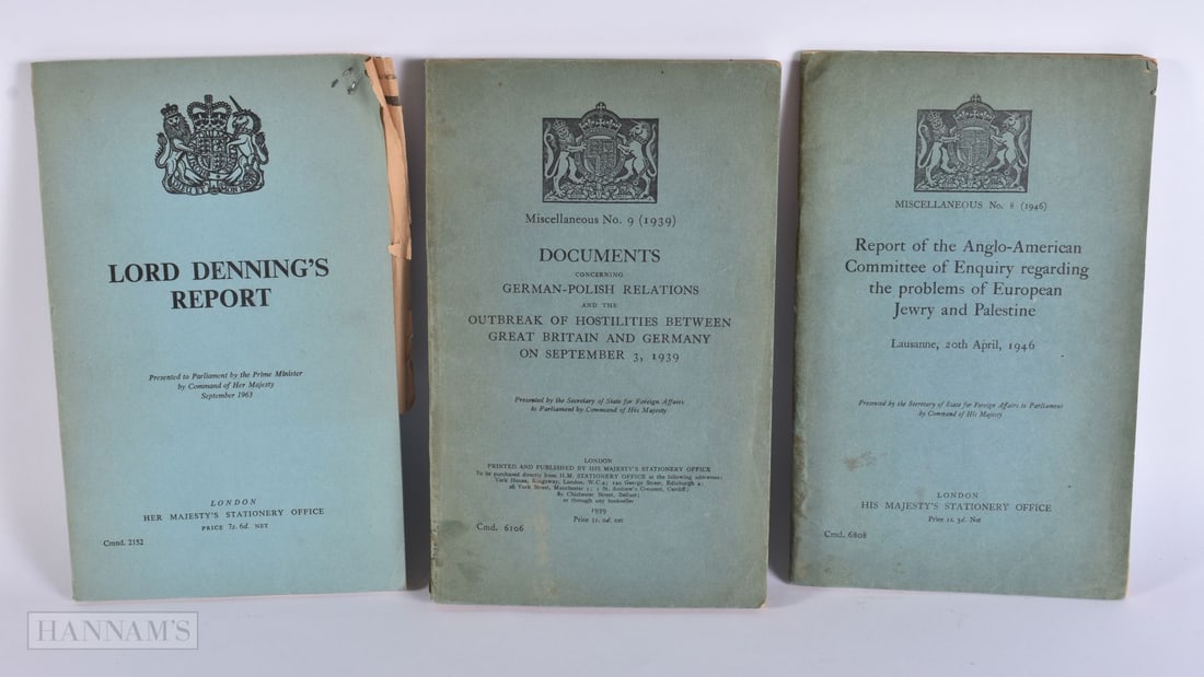 THREE VINTAGE REPORT BOOKS including the committee of enquiry regarding Jewry & Palestine. (3) (1 of 5)