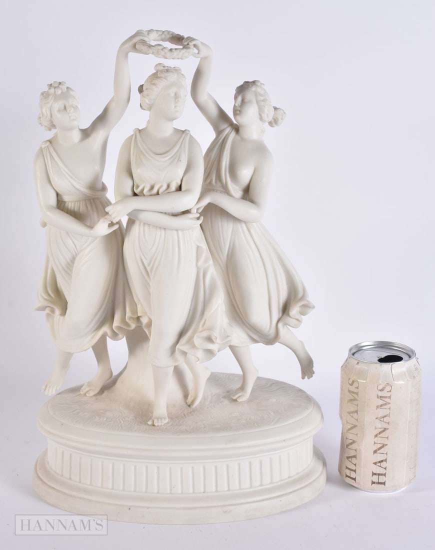 A VICTORIAN PARIAN WARE FIGURE OF THE THREE GRACES. 36 cm x 20 cm. (1 of 4)