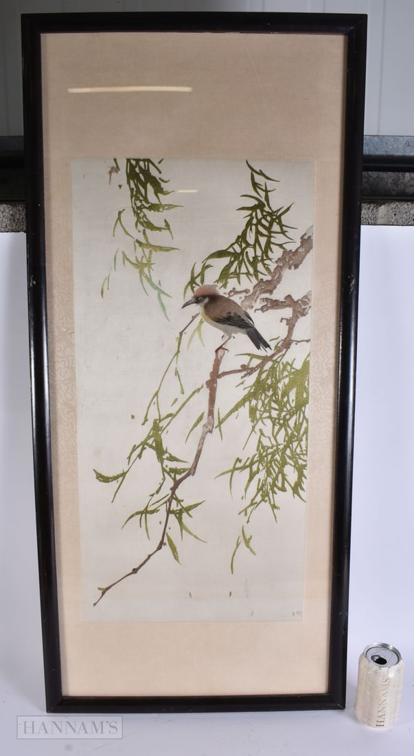 AN EARLY 20TH CENTURY CHINESE SILK EMBROIDERED BIRD PANEL Late Qing. 100 cm x 44 cm. (1 of 6)