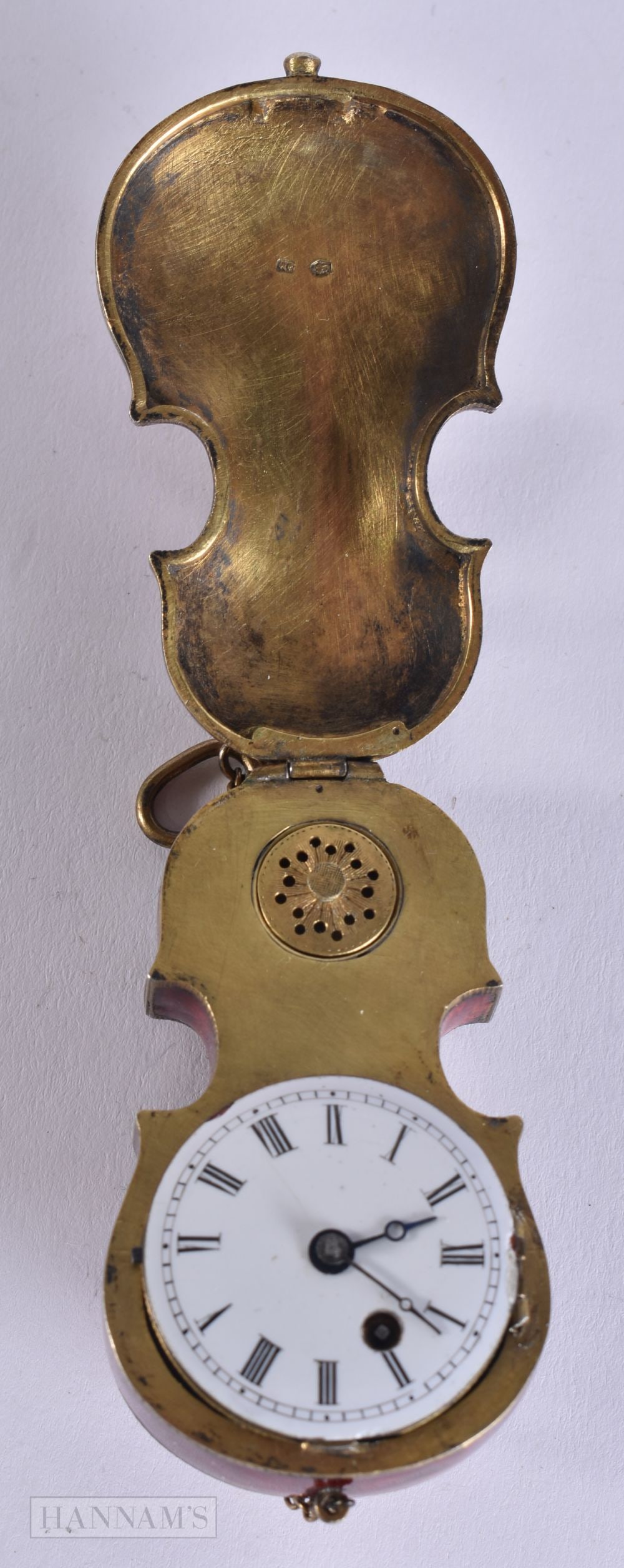 A FINE 19TH CENTURY AUSTRIAN SILVER AND ENAMEL CELLO NOVELTY WATCH the movement signed Dominique. 86 (1 of 6)