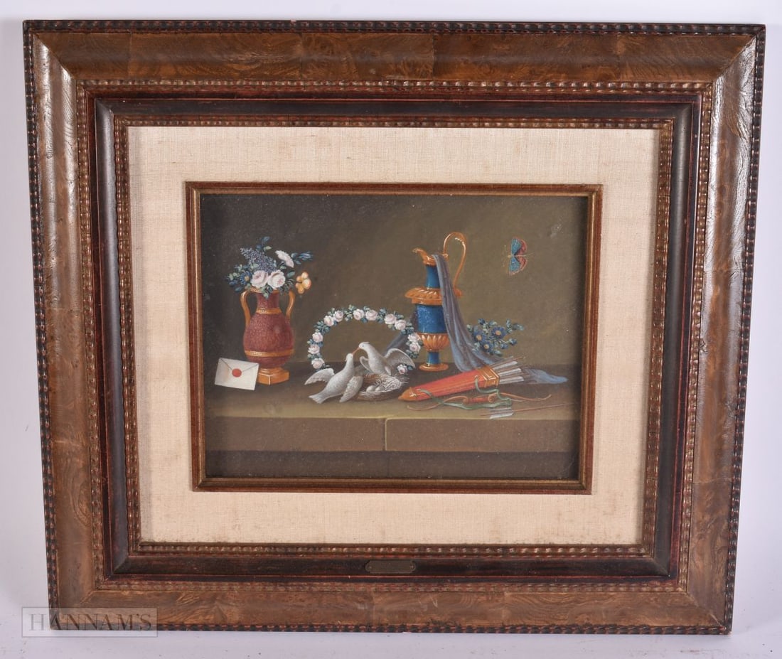 Chinese School (Late 19th Century) Oil painting, Still life, bearing plaque 'Lelong'. 38 cm x 35 cm, (1 of 6)