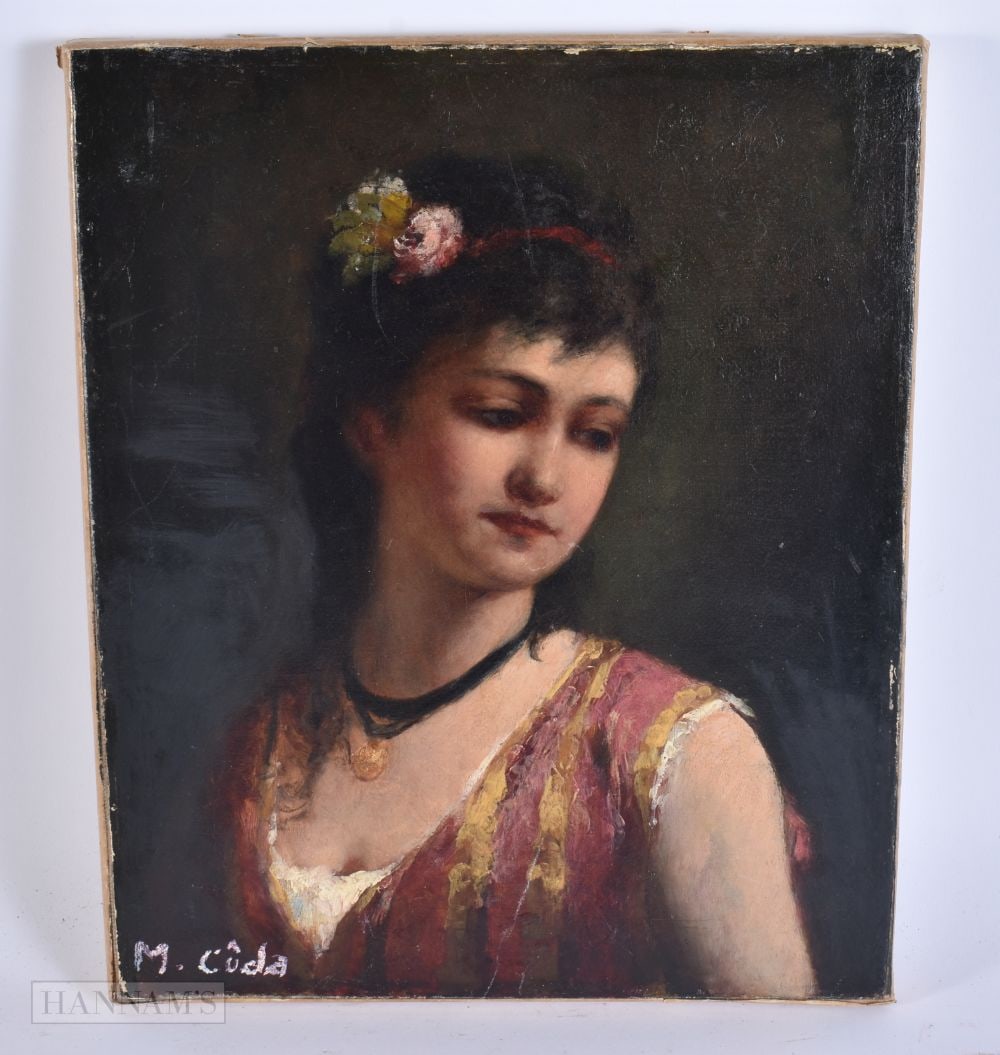 Attributed to Mahmud Cuda (1904-1987) Turkish, Oil on canvas, female. 30.5 cm x 26 cm. (1 of 7)