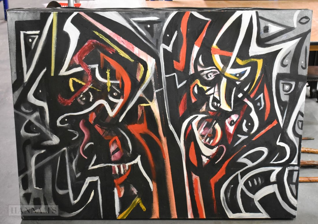 Attributed to Nejad Devrim (1923 - 1995) Turkish, Abstract, Large oil on canvas. 120 cm x 93.5 cm. (1 of 8)