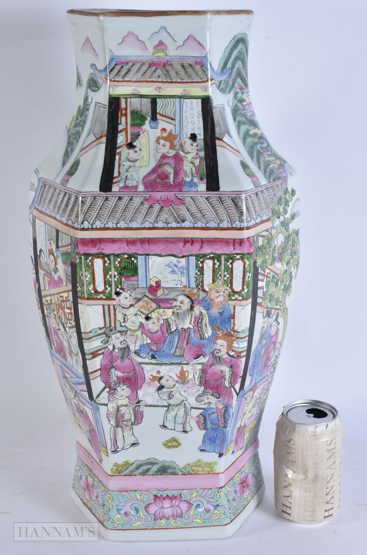 A LARGE CHINESE REPUBLICAN PERIOD FAMILLE ROSE PORCELAIN VASE enamelled with figures in a landscape.: A LARGE CHINESE REPUBLICAN PERIOD FAMILLE ROSE PORCELAIN VASE enamelled with figures in a landscape. 48 cm x 22 cm.