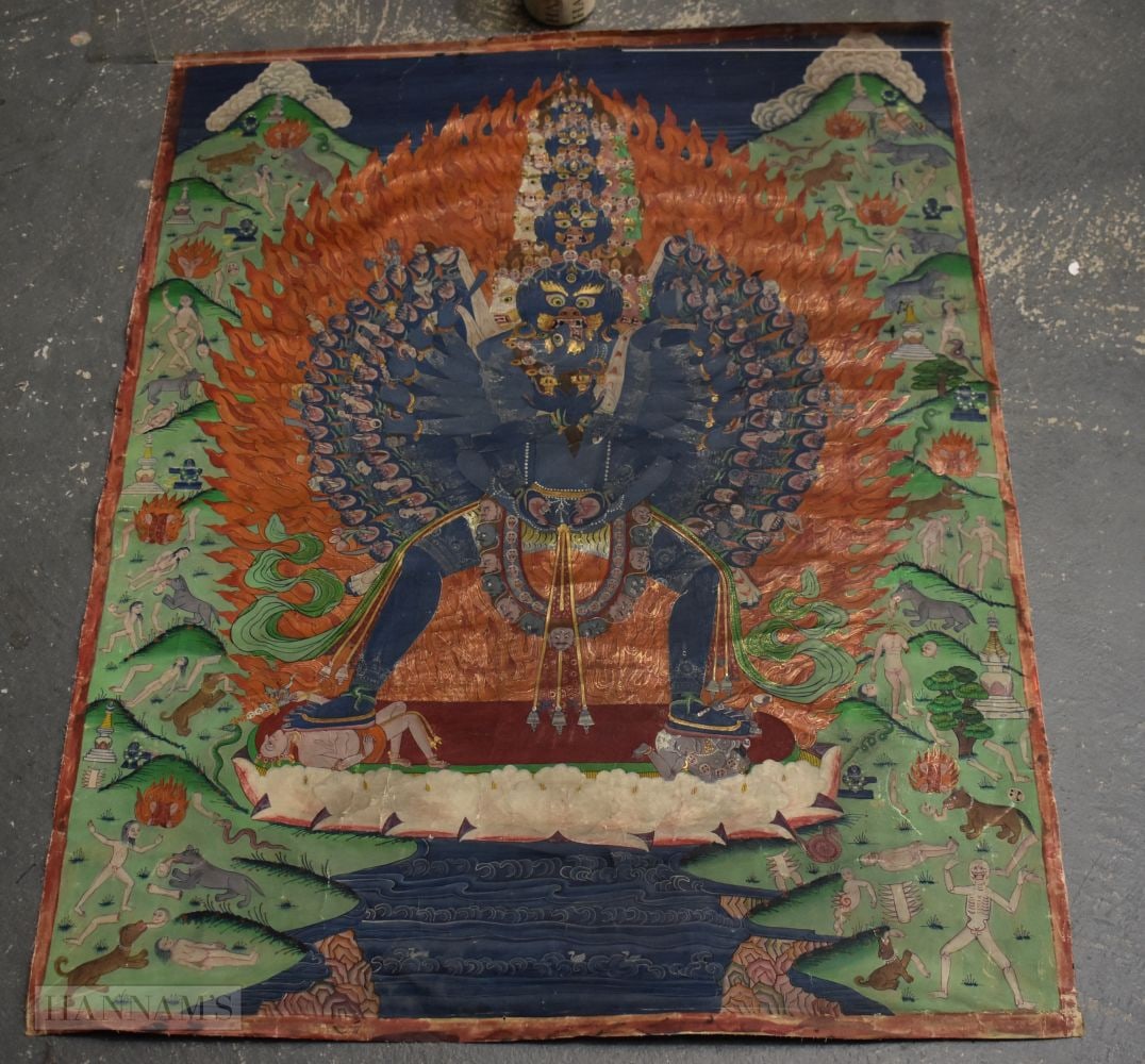 A TIBETAN PAINTED BUDDHIST THANGKA. 85 cm x 70 cm. (1 of 10)