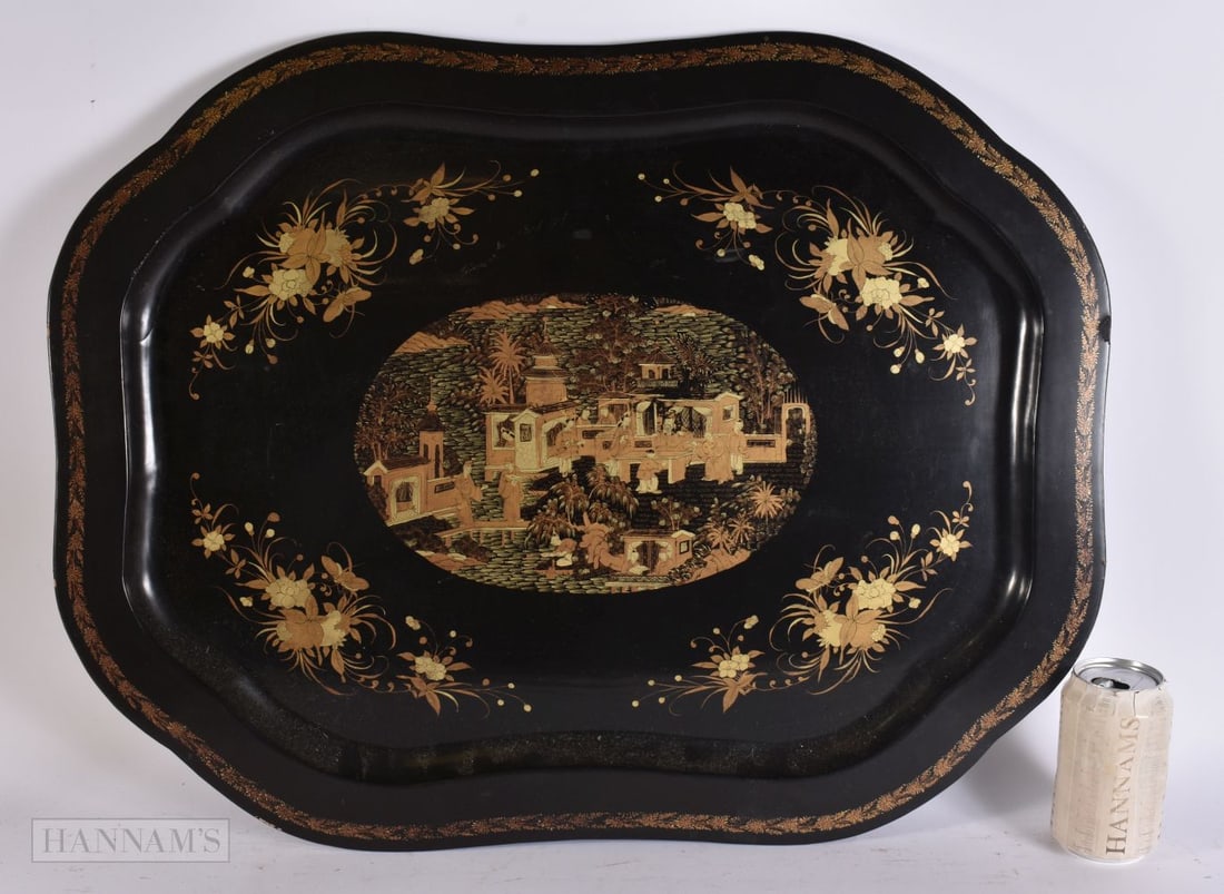 A LARGE EARLY 19TH CENTURY CHINESE EXPORT BLACK LACQUER TRAY Qing. 64 cm x 48 cm. (1 of 5)