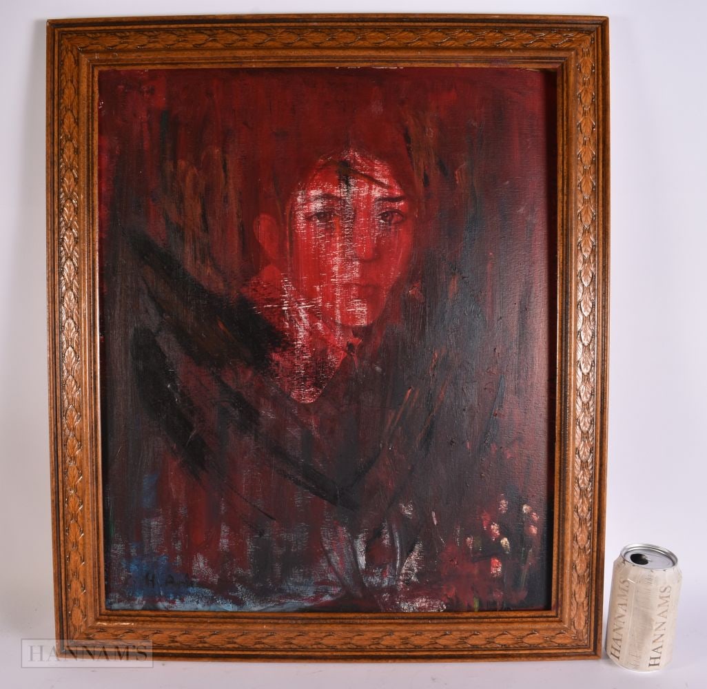 Attributed to Hakki Anli (1906-1991) Turkish, Oil on board, red portrait. 64 cm x 54 cm, image 52 cm (1 of 7)