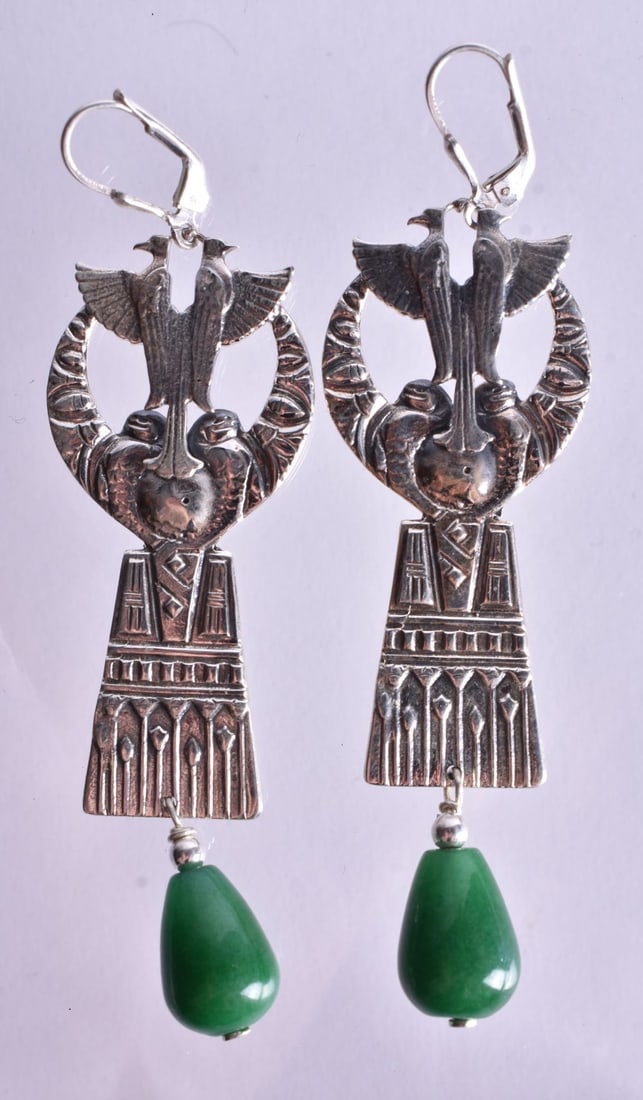A Pair of Silver and Hardstone Art Deco Style Earrings. Stamped Sterling. 8.9cm x 2.4cm, weight 21: A Pair of Silver and Hardstone Art Deco Style Earrings. Stamped Sterling. 8.9cm x 2.4cm, weight 21.8g