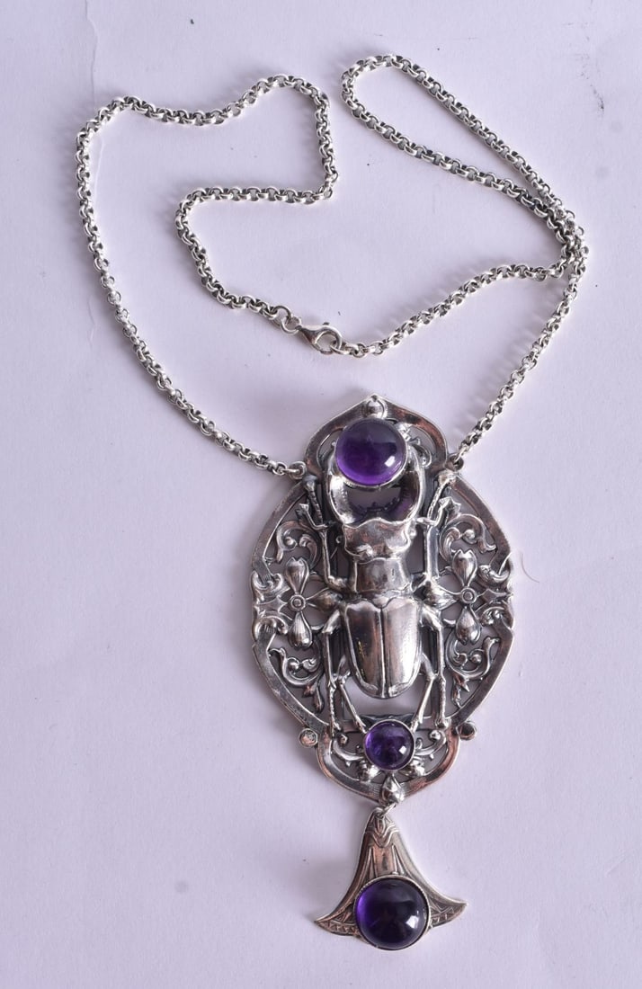 A Silver and Hardstone Pendant Necklace. Stamped Sterling. Pendant 9.8cm x 4.6cm, Chain 44cm, weig (1 of 3)